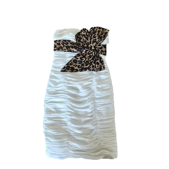 Y2K Terani Couture White Dress with Animal print Cheetah Bow Mini Dress - Picture 1 of 6